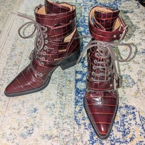 Chloe Red Rylee Cut Out Lace Up Boots 39.5